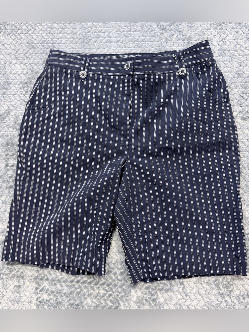 EP Pro Women's Striped Bermuda Golf Shorts - Navy Blue & White Size 8